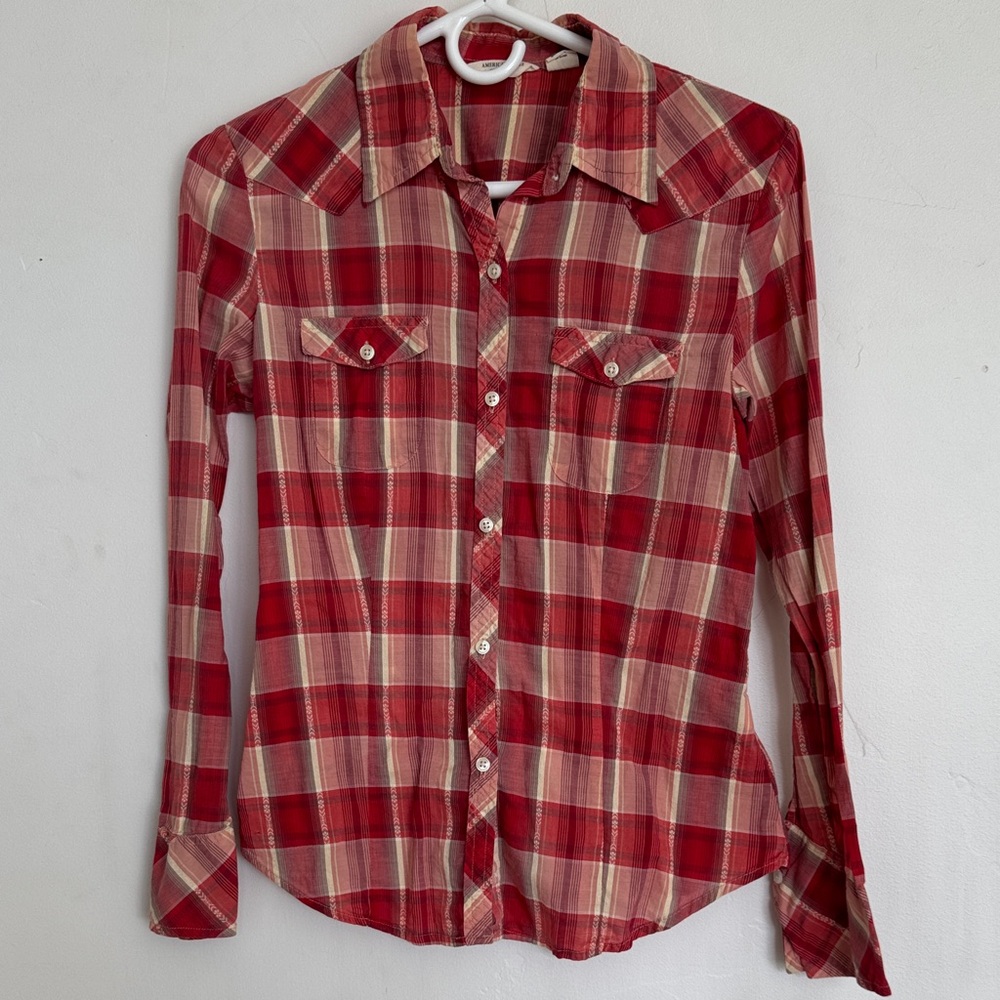 American Eagle Outfitters Red Plaid Button Down Shirt